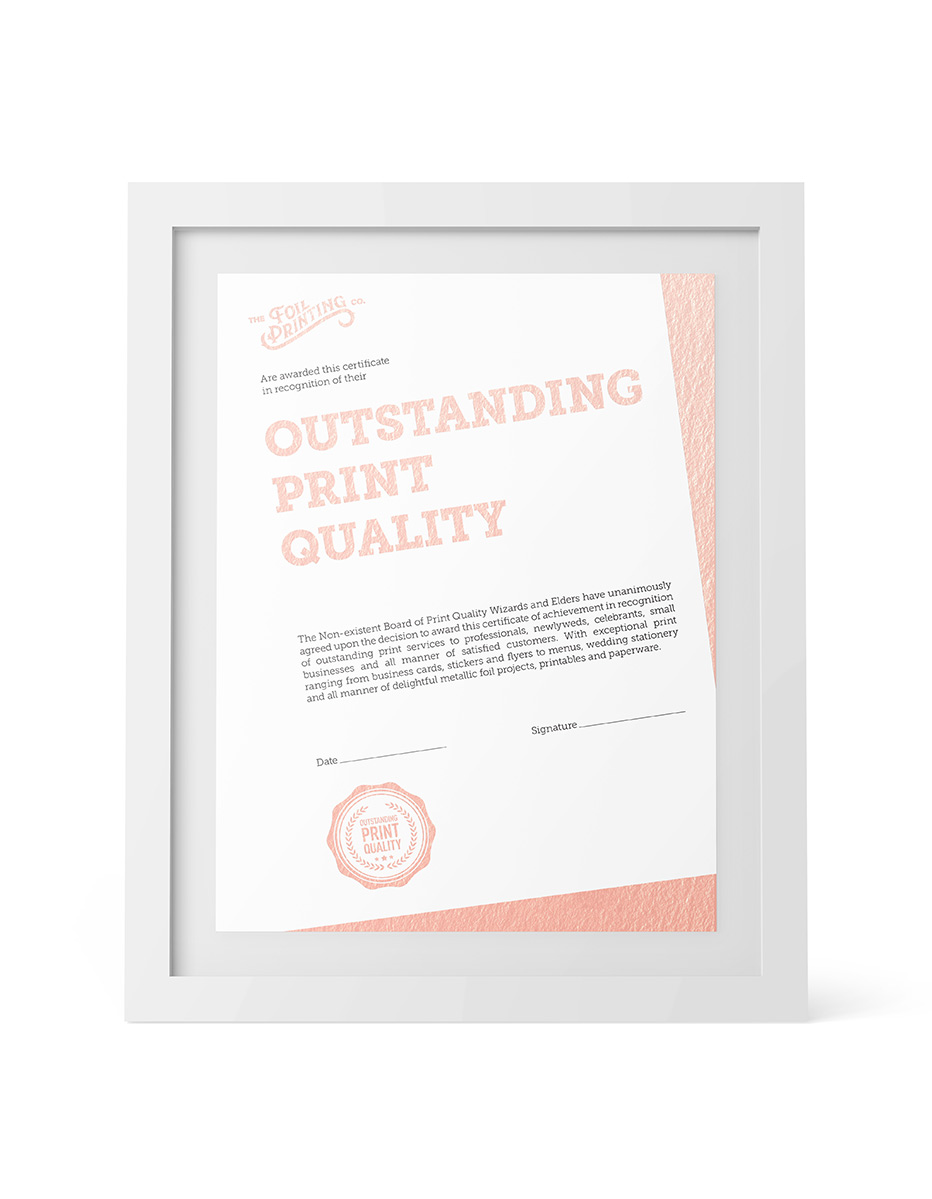 A4 Metallic Foil Certificate Printing Framed