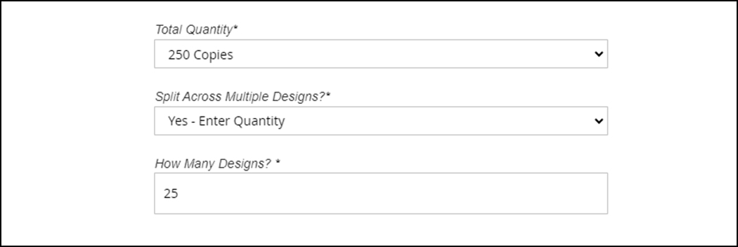 Image of amount of copies chosen along with split design chosen