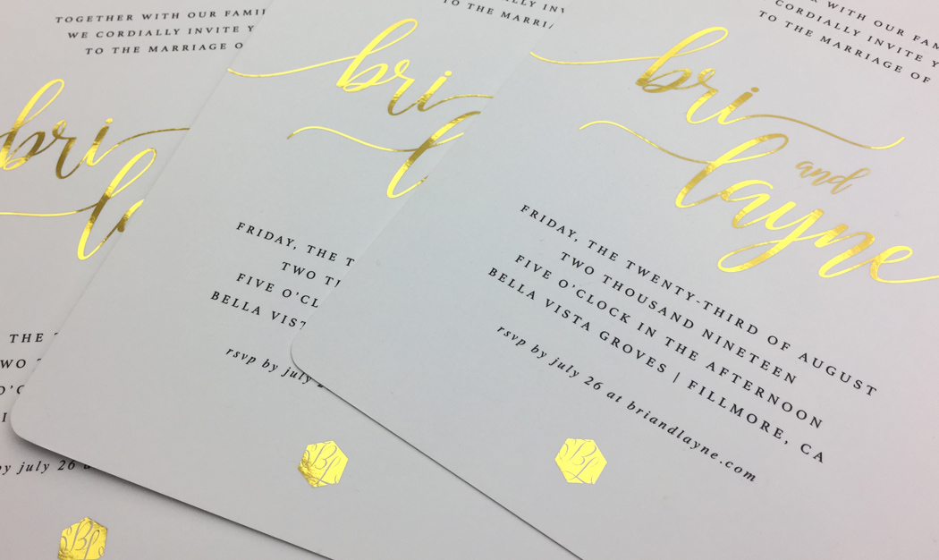 Foiled Formal Wedding Invitation with gold foil name plates image