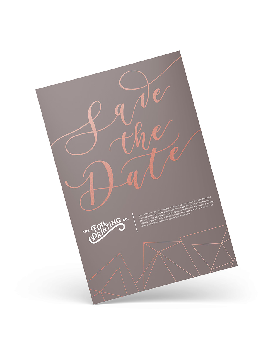 Rose Gold Metallic Foil Save The Date Angled