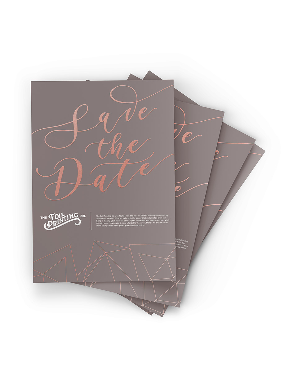 Rose Gold Metallic Foil Save The Date Fanned
