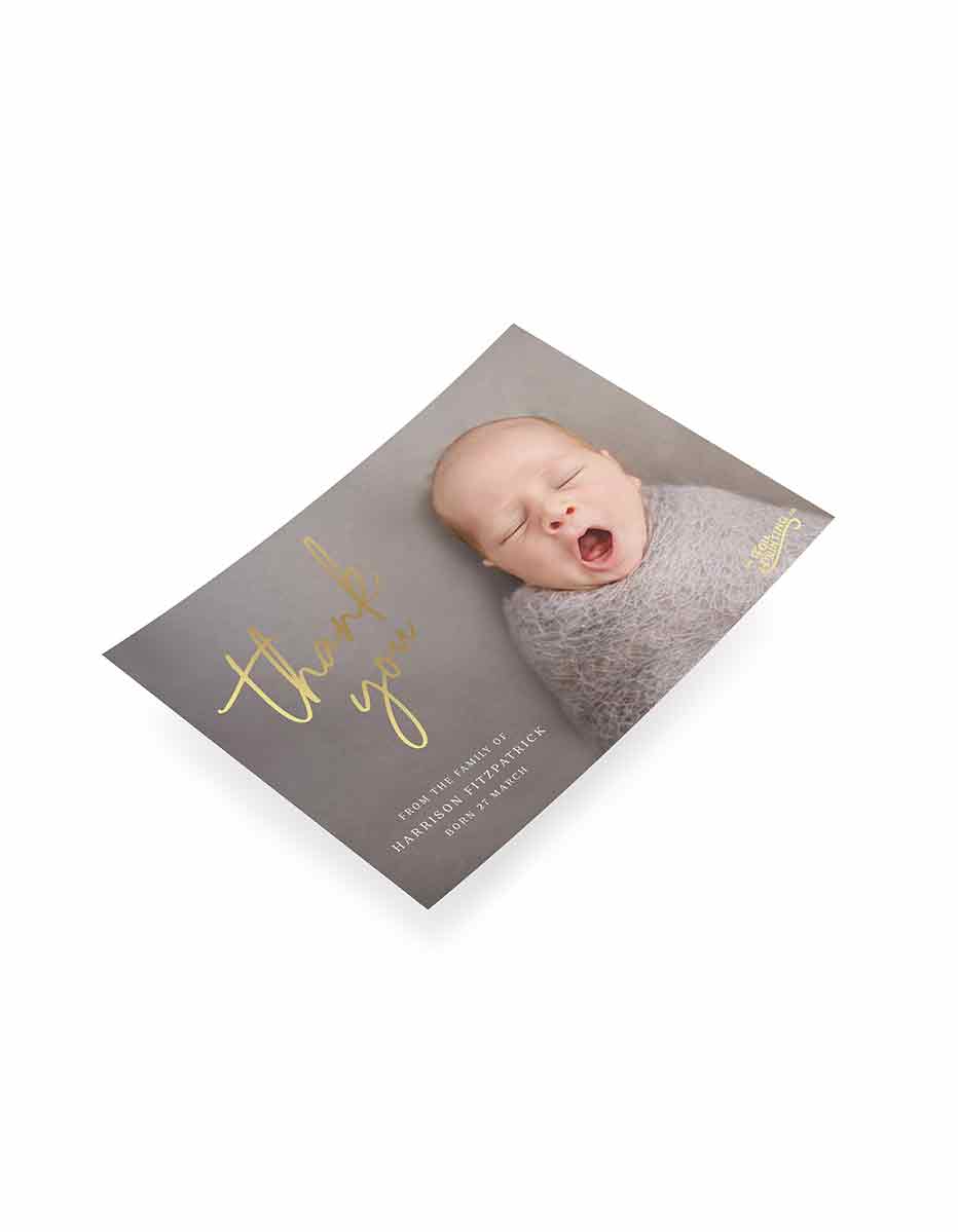 Metallic Foil Baby Thank You Cards Angled