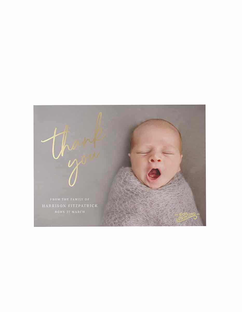 Metallic Foil Baby Thank You Cards Front