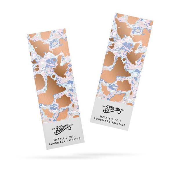 Metallic foil branded bookmarks with rose gold embellishments