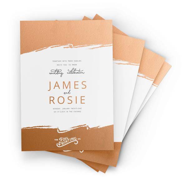 Metallic rose gold wedding invitation